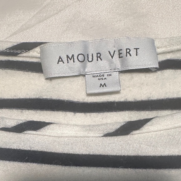 Amour Vert White & Navy Stripe Modal Top Sustainable Striped Size M - Picture 2 of 7